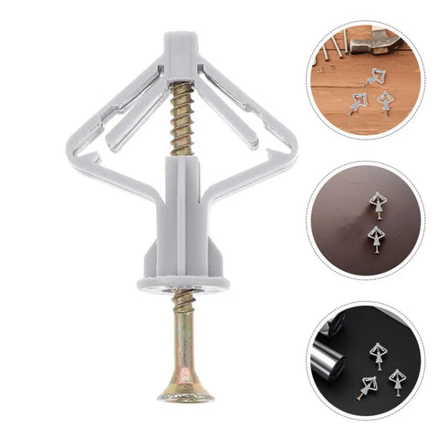 50 Pack Drywall Butterfly Anchors Kit With Heavy Duty Steel And Plastic For Extra Holding Power In Hollow Walls Hang Pictures Securely And Install Shelves Easily, close-up of a steel and plastic anchor.