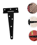 Heavy Duty Black Galvanized T Shape Weld On Hinges 5 Inch 8 Pack for cabinets and doors, shown in various installations.