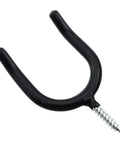 2 Pack Black Wall Mounted U Shaped Hooks For Garage And Warehouse Storage, Heavy Duty Metal Construction With Plastic Covered Surface, Each Hook Supports Up To 20 Pounds, Perfect For Shovels Rakes Hats And Garden Tools. black U-shaped wall hook with screw