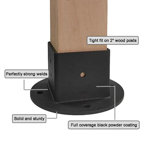 Two Pack Floor Flange Post Anchor Base 2x2 Heavy Duty Solid Square Fence Pole Base Black Wall Mount Brackets Kit For Deck Railing And Mailbox Universal Fit For 2x2 Posts And Enduring For Indoor Outdoor Use With Durable Powder Coat