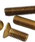 Heavy Duty Brass Fasteners Featuring Flat Countersunk Phillips Heads Top Shelf Self Tapping Machine Screws in various sizes.