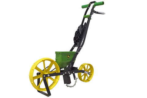 3lb Garden Seeder Workhorse With 7 Seed Plates For Precise Planting In Prepared Soil, Sweet Corn Planter with yellow wheels and green hopper