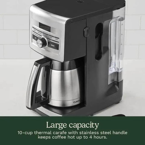 Personal Brew 10 Cup Thermal Coffee Maker Fully Automatic Programmable With No Fuss Hot Or Over Ice Options Brew Strength Control And 52 Ounce Removable Water Reservoir DCC 10 front view with stainless steel carafe