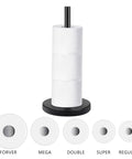 Premium 304 Stainless Steel Toilet Paper Holder With Three Roll Capacity Matte Black Freestanding Stand Showing Roll Sizes