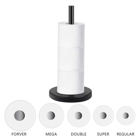 Premium 304 Stainless Steel Toilet Paper Holder With Three Roll Capacity Matte Black Freestanding Stand Showing Roll Sizes