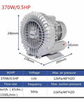 Built Like A Workhorse 0.5 Hp Regenerative Blower 110V Single Phase Industrial Vacuum Pump with detailed specifications.