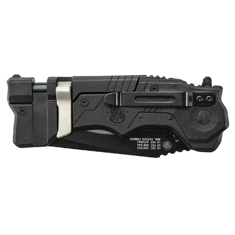 Side view of Rock This 8.2 Inch Assisted Opening Tactical Knife Loaded With A 3.4 Inch Serrated Tanto Blade of high carbon stainless steel