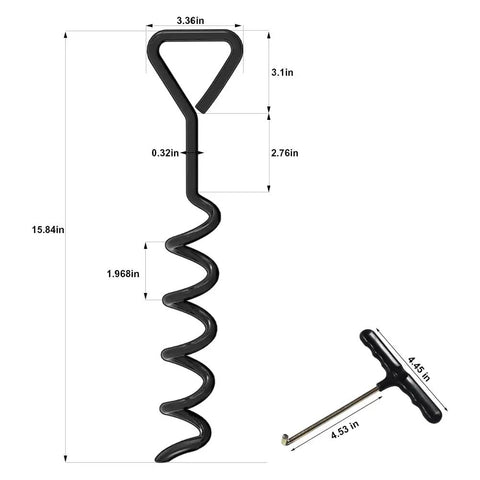 Heavy Duty Trampoline Stakes Anchor Kit With Corkscrew Steel Stakes And T Hook dimensions