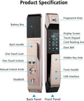 Product specification of Premium Heavy Duty Smart Fingerprint Door Lock Featuring Slick Electronic Keyless Access and Waterproof Zinc Alloy Construction.