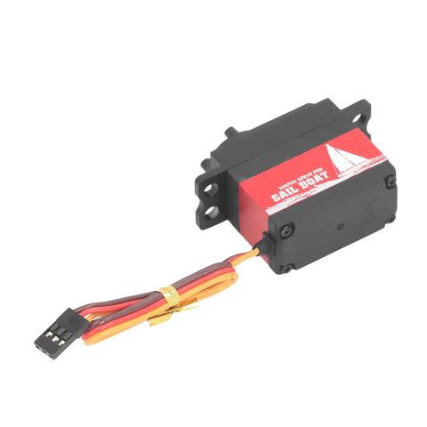 Premium Aluminum Alloy Servo Motor Built Tough Runs Smooth Whisper Low Noise Killer Pull Top Shelf Efficiency For Model Airplanes side view with connectors.