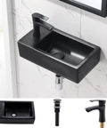 18 Inch Corner Bathroom Sink With Matte Black Faucet Ultra Space Saver Wall Mount Vessel Sink For Tight Nooks