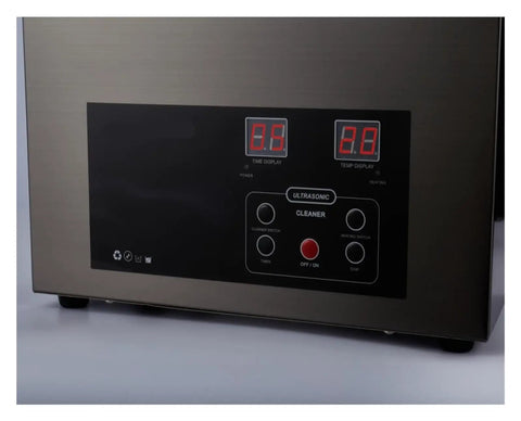 Industrial Ultrasonic Cleaner With Digital Display And Six Liter Tank control panel showing time and temperature settings