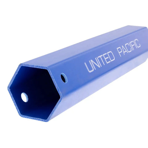 11 Inch Plastic Lug Nut Cover Socket For Plastic Lug Nuts Easy Install And Removal Hex Shaped Tool That Makes Stubborn Lug Nut Covers Come Off No Sweat Fast Durable And User Friendly One Piece, blue tool with hexagonal opening.