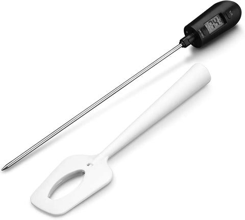 Instant Read Candy Thermometer Spatula With Built In Digital Temperature Reader Dual Function Kitchen Tool For Candy Making Baking And Cooking BPA Free Food Grade Material shown with digital display and white spatula blade.