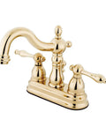 Heritage Centerset Lavatory Faucet With Brass Pop Up Drain In Polished Brass Solid Brass Construction Drip Free Ceramic Disc Cartridge