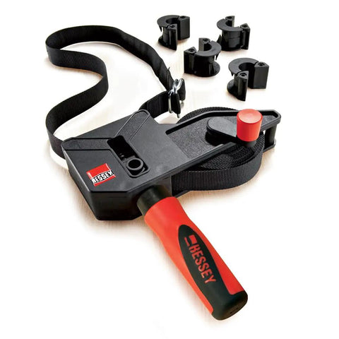 23 Ft Variable Angle Strap Clamp Kit With Four Pivoting Vario Clips for even pressure on various shaped objects, close-up view