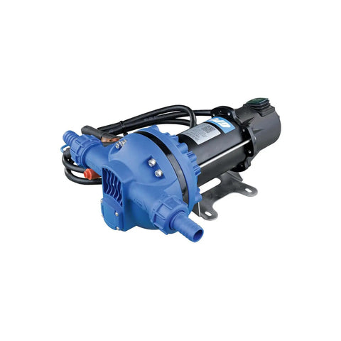 Heavy Duty 12 Volt Def Transfer Pump Handles 8 Gpm Antifreeze Or Washer Fluid No Sweat showing secure hose barb connections.