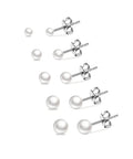 Hypoallergenic Stainless Steel Simulated Pearl Stud Earrings Set In Five Sizes For Women, 3mm to 7mm pearls