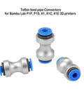 Two Piece Teflon Tube Connector High Flow 3D Printer Filament Feed Adapter Slick Aluminum Alloy And Pom Design universal connectors for P1P P1S X1 X1C X1E.