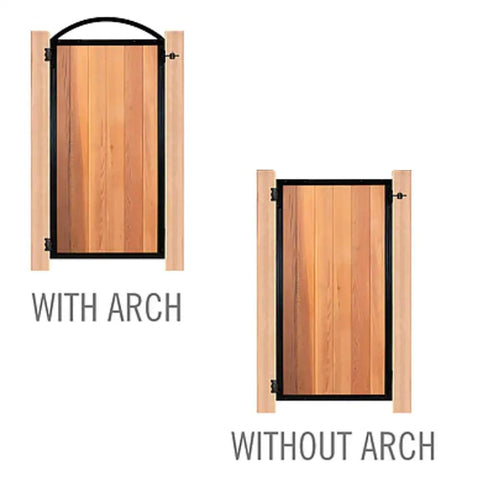 Pro 6 Gate Frame In Black For A 36 And One Quarter Inch Wide Opening, Sturdy Six Board Gate Frame, 74 And A Half Inch Tall, Fits Standard Fence Boards, Optional Decorative Arch Adds Extra Height