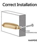 Diagram showing correct installation of 10 Pack Bin Cup Pulls Vintage Shell Handle Cabinet Hardware in Champagne Gold Finish.