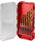 Milwaukee Shockwave Titanium drill bit kit, 15-piece, red case, front view