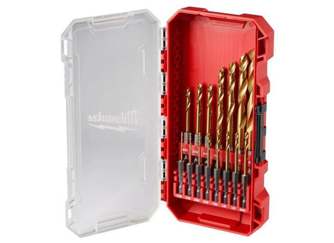 Milwaukee Shockwave Titanium drill bit kit, 15-piece, red case, front view