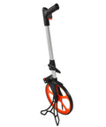 Generic Distance Measuring Wheel Sturdy Mechanical Counter with Brake and Return to Zero for Land Survey Work Nylon + PC + Aluminum Alloy 0-9999.9m/0-9999.9ft, standing upright with orange wheel and black handle.