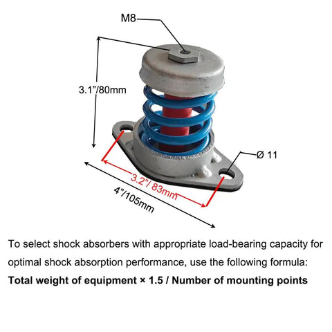 Heavy Duty Floor Mount Vibration Isolators Beat The Rattle With Rock Solid Spring Damping Mounts Finished In Rust Proof Steel For Tough Workshop Gear One Inch Deflection Handles Up To 154 Pounds, showing blue spring and metal base design.