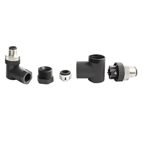 M12 4 Pin Male Connector IP67 Waterproof D Code Industrial Circular Connector parts with right angle assembly