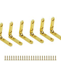 Six Pack Zinc Alloy Hinges For Jewelry Boxes And Tiny Chests In Gold, 90 Degree Wood Box Hinges With 1.18 Inch Length, 24 Screws Visible