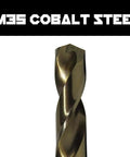 Close-up of Extra Long Quarter Inch By Twelve Inch Aircraft Drill Bit Set M35 Cobalt Black Oxide 2 Pack Narwhal Pro Grade tip.