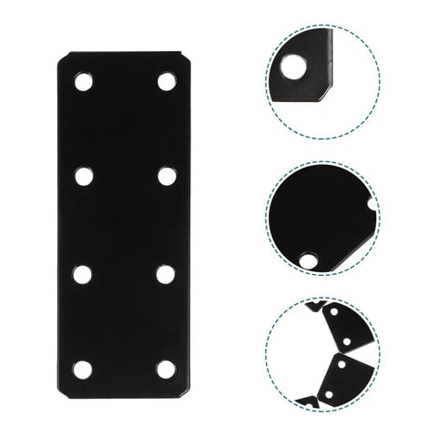 12 Piece Thickened Flat Iron Brackets Black Heavy Duty Corner Braces for wood frame repair shown with hole detail and edges.