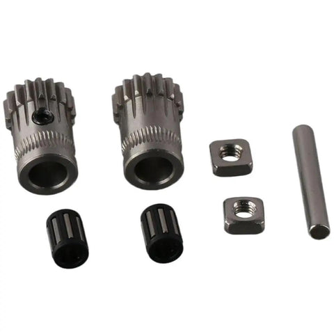 Needle Bearing Gear Set Upgrade for 3D Printers, Dual Drive Extruder Gears Kit in Hardened Steel, Nickel Plated Drive Gear Options displayed