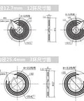 Ultra Slim Pcb Pancake Slip Ring With Straight Up Through Bore Layout providing detailed diagrams of sizes 12.7mm and 25.4mm.
