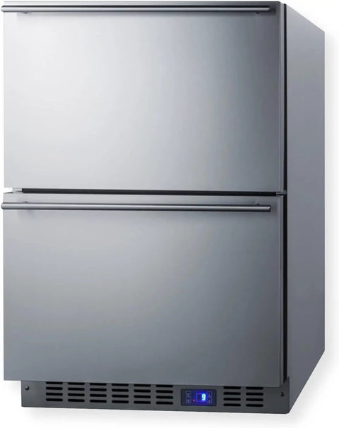 Top Shelf 24 Inch Two Drawer Freezer Stainless Steel Body Commercial NSF Certified Built In Or Freestanding Install side view.