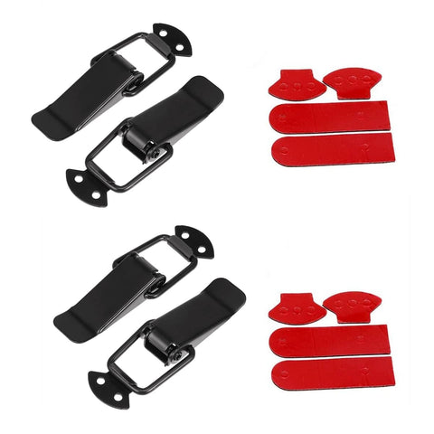 Heavy Duty Car Bumper Clips 4 Pack Quick Release Hasps shown with black billet steel fasteners and red mounting pads