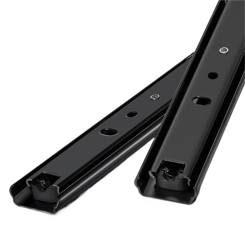 Close-up of Two Pack Drawer Slides 8 To 20 Inch, Cold Rolled Steel Cabinet Drawer Rails, Heavy Duty Smooth Glide, Adjustable Length, DG205 Finish.