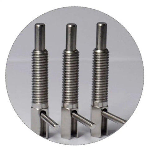 Kickass M10 Stainless Steel Indexing Plunger With Ergonomic L Handle Lever showing three spring loaded locking pins for precision positioning.