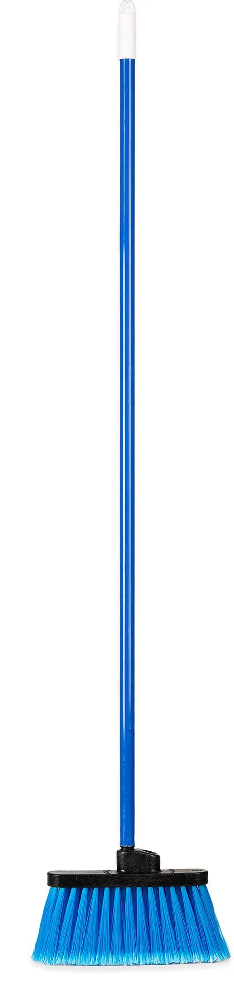 Grab This Lightweight Flagged Industrial Lobby Broom With A Rock Solid Threaded Handle And Tough Synthetic Bristles To Tackle Messes Fast And Keep Your Facility Looking Slick Without Any Real Fuss, featuring a blue 11-inch head and 48-inch handle.