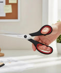 Triple Pack 8 Inch Heavy Duty Scissors With Comfort Grip Handles Pro Grade Ultra Sharp Stainless Steel Blades in hand use