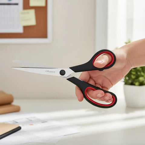 Triple Pack 8 Inch Heavy Duty Scissors With Comfort Grip Handles Pro Grade Ultra Sharp Stainless Steel Blades in hand use