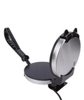 Perfect Nonstick Electric Tortilla Maker With Large 20.5 Cm Heating Area For Homemade Flatbreads And Quesadillas Features auto temp control and metallic design.