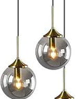 Three Light Cluster Pendant Light With Gold Globe Shades And Smoke Glass Brushed Brass Finish Modern Chandelier