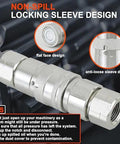 Front view of Elifencenter 1/2in NPT flat-face hydraulic quick-connect couplers with locking sleeve, silver.