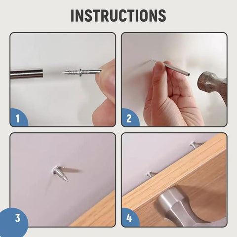 Step-by-step instructions for using Hassle Free Double Headed Skirting Nails And Seamless Baseboard Screws.