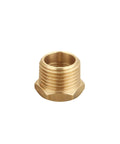 Brass NPT reducer bushing, 3/4 in male to 1/2 in female, hexagonal body