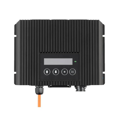 Straight Up Game Changing 2000 GPH DC Submersible Water Pump Designed For Aquariums Koi Ponds And Home Landscaping With Rugged IP65 Splash Proof Controller control panel with buttons and connections