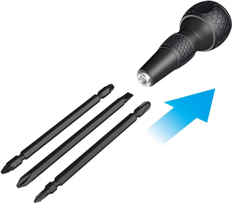 Ball Grip Interchangeable Screwdriver Kit With One Quarter Inch Hex Bits Pro Grade Includes Six Double End Bits PZ2 PZ3 Ergonomic Handle