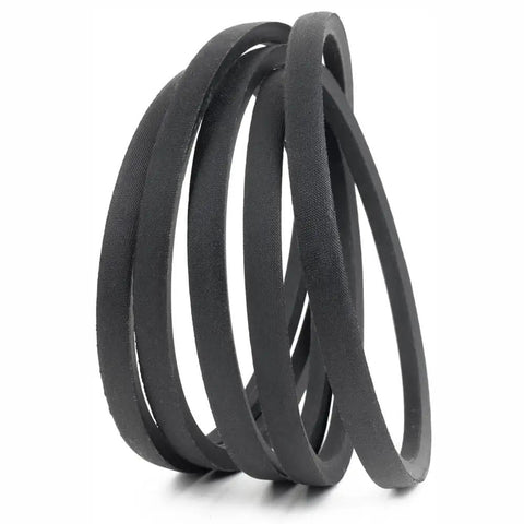 Solid Rubber Lawnmower Drive Belt For 48 Inch Decks, Durable Replacement Compatible With Husqvarna 48 Inch Deck Mowers And Craftsman AYP 48 Inch Decks, Fits Models 2348LS, 2748GLS, GTH 2448T, YTH 2448T, YTH 24K48, PBGT22, PB24 black drive belt coiled on white background